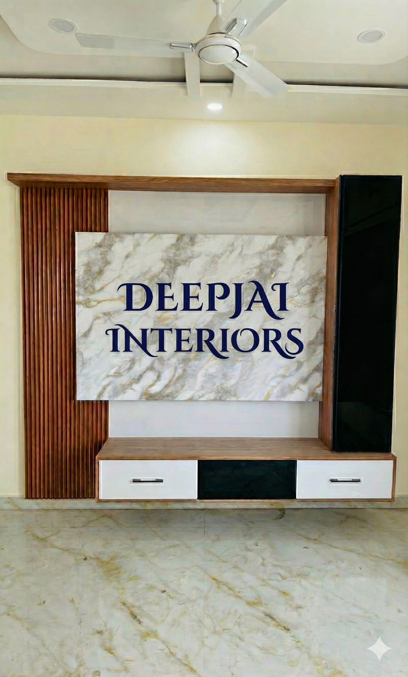 Custom TV Unit with Marble Finish